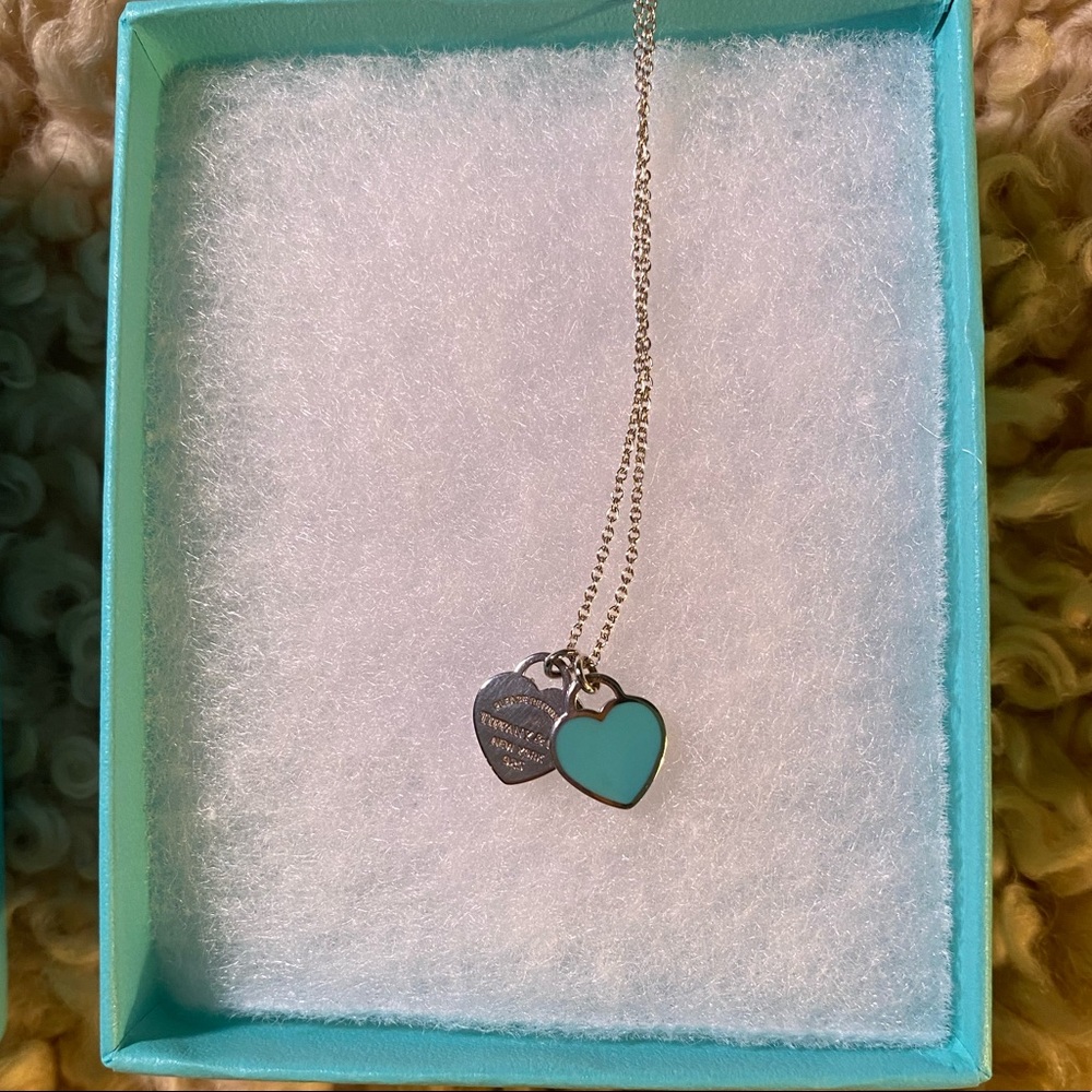 Tiffany Blue Double Heart Tag Pendant in Silver